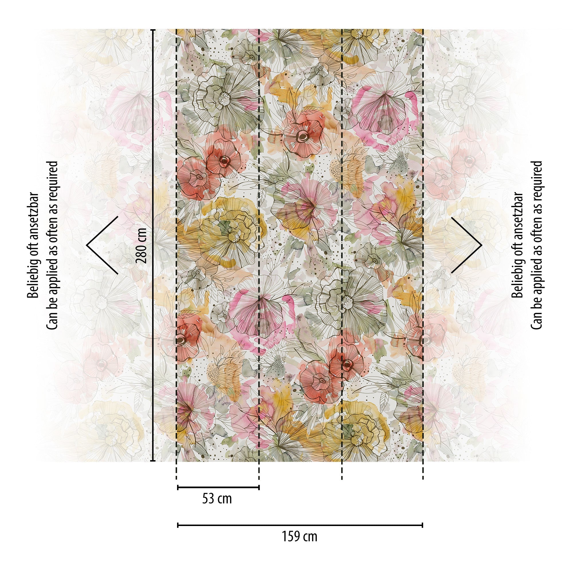 Hochwertige Fototapete Beige Blumenmuster