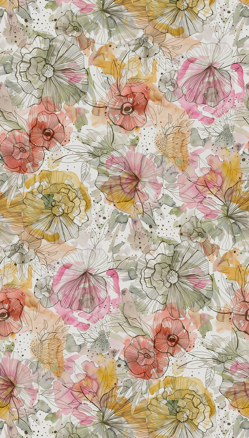 Hochwertige Fototapete Beige Blumenmuster