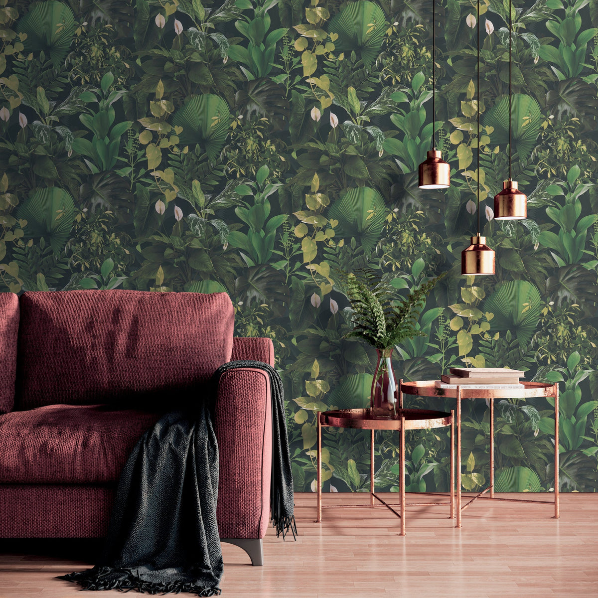 Papel pintado tejido no tejido verde diseño selva tropical - Matex - Imagen 3