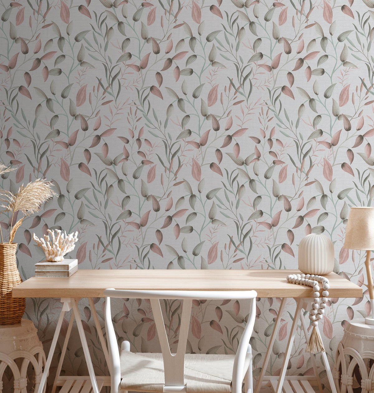 Papel pintado tejido no tejido verde diseño hojas - Matex - Imagen 3