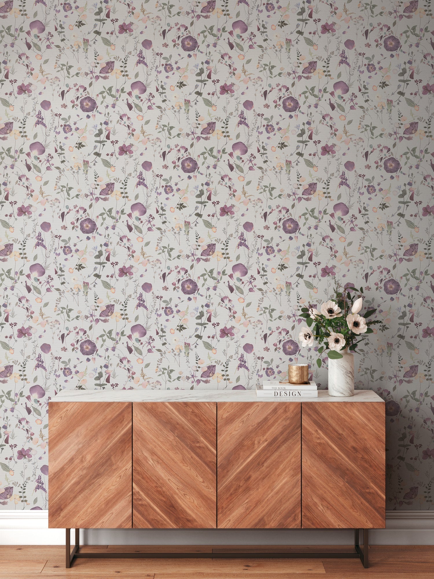 Hochwertige Vliestapete Violett Floral