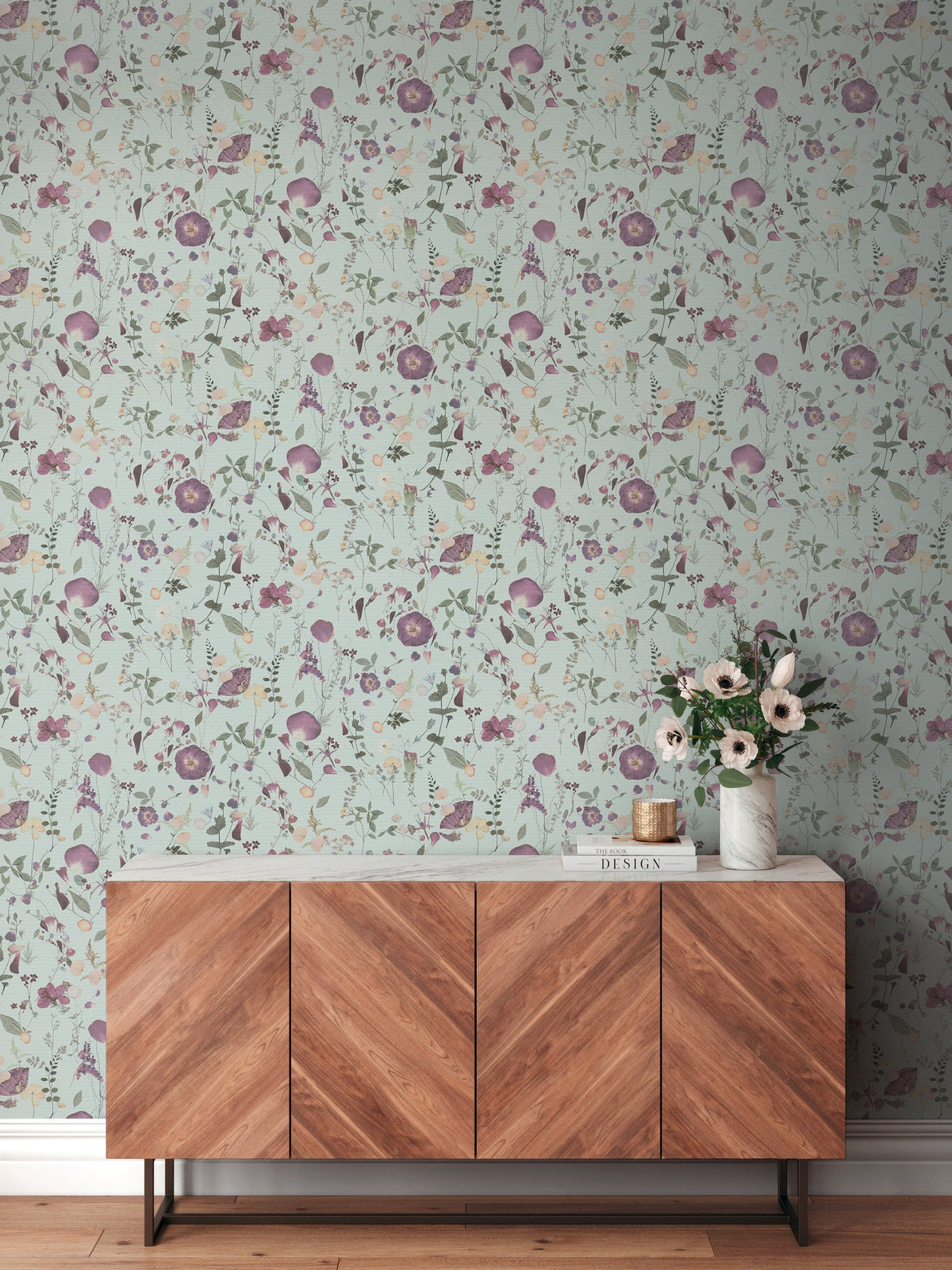Papel pintado tejido no tejido verde diseño floral - Matex - Imagen 2