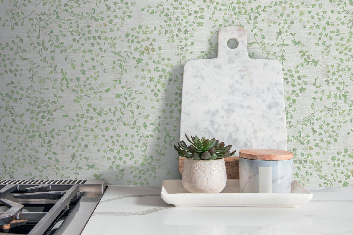 Papel pintado tejido no tejido verde diseño floral - Matex - Imagen 2
