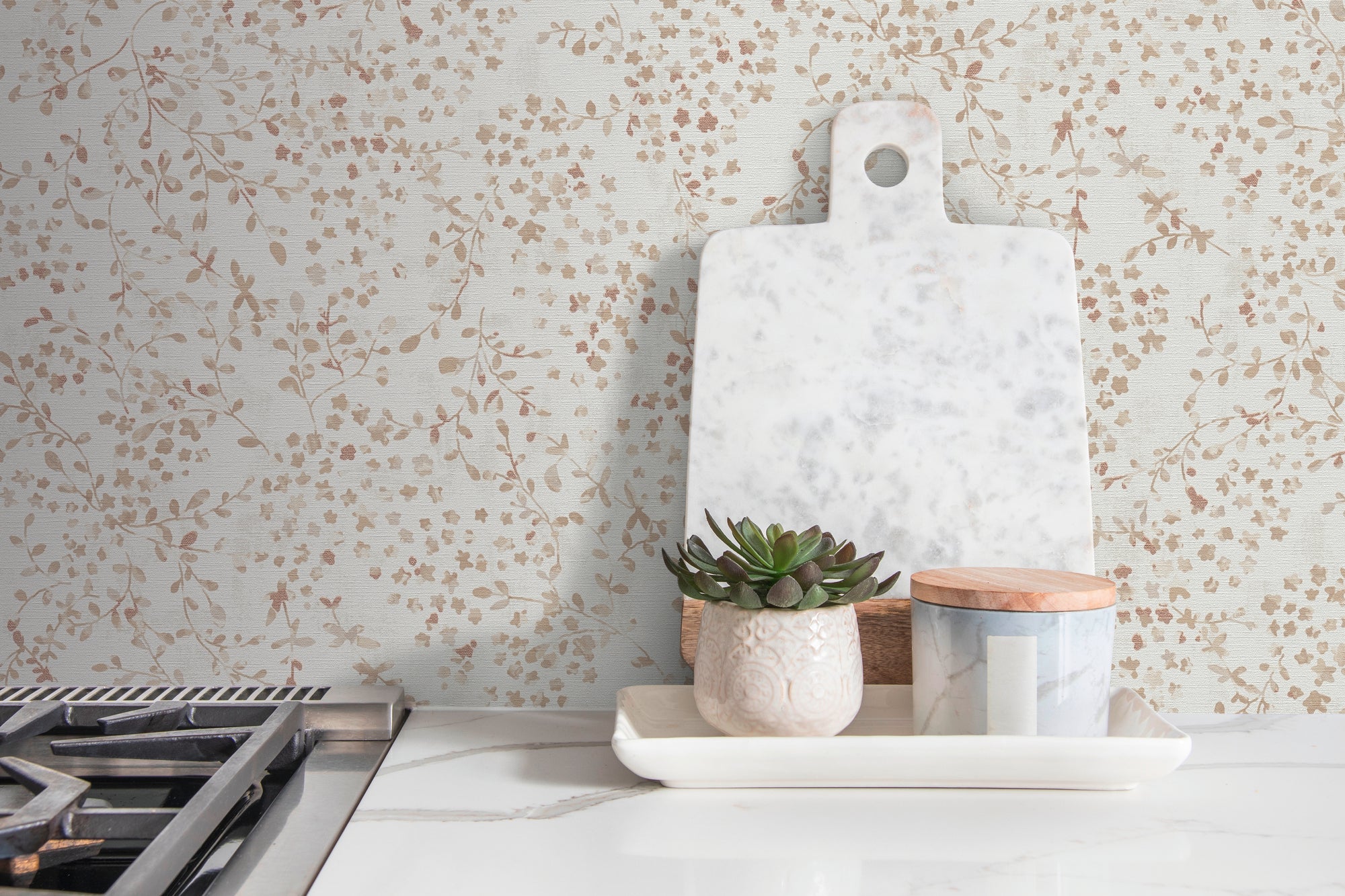 Hochwertige Vliestapete Creme Floral