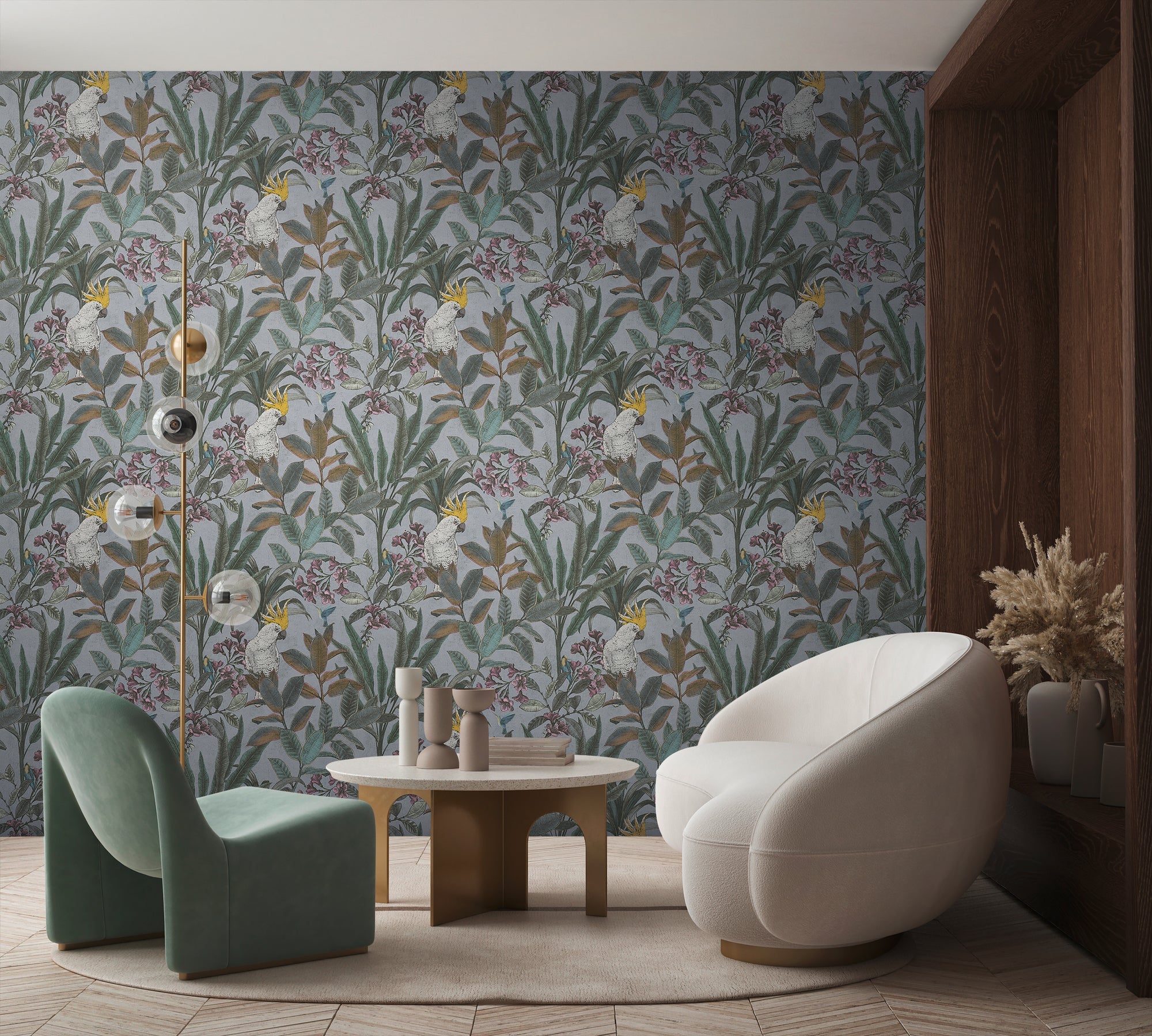 Hochwertige Vliestapete Grau Dschungel