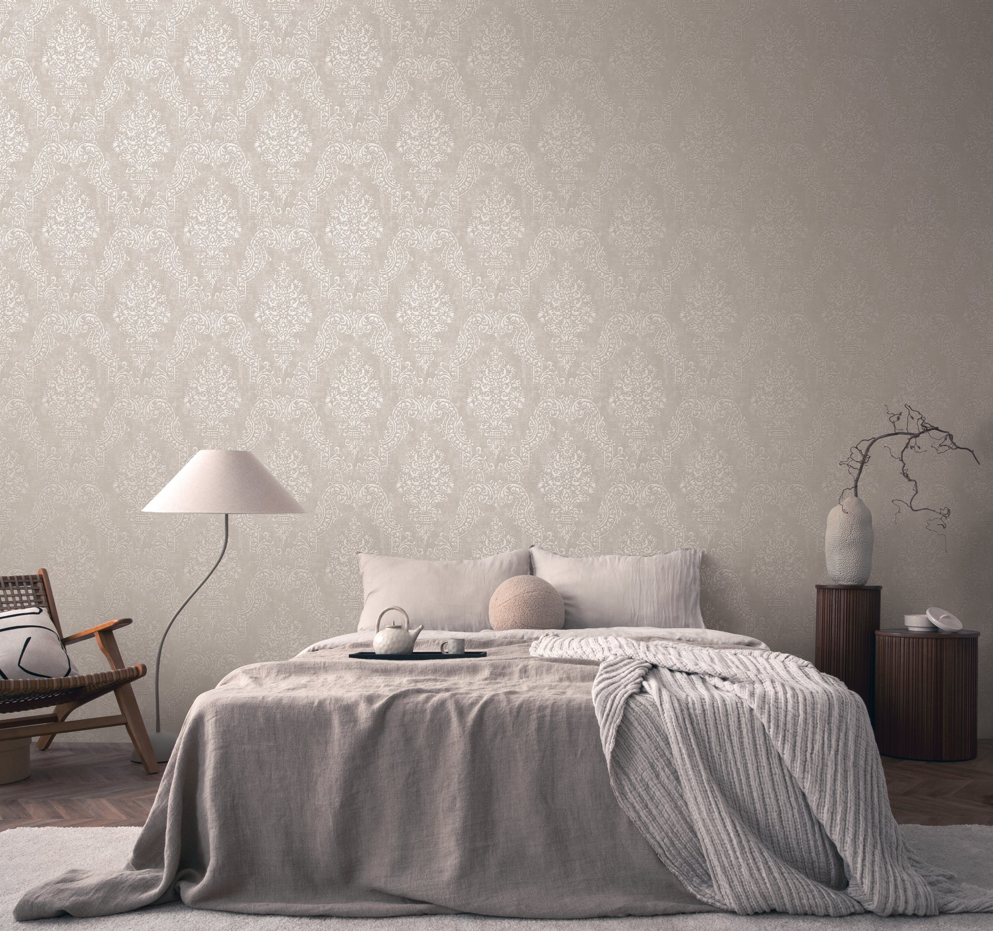 Hochwertige Vliestapete Beige Barock