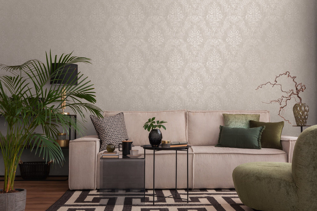 Hochwertige Vliestapete Beige Barock
