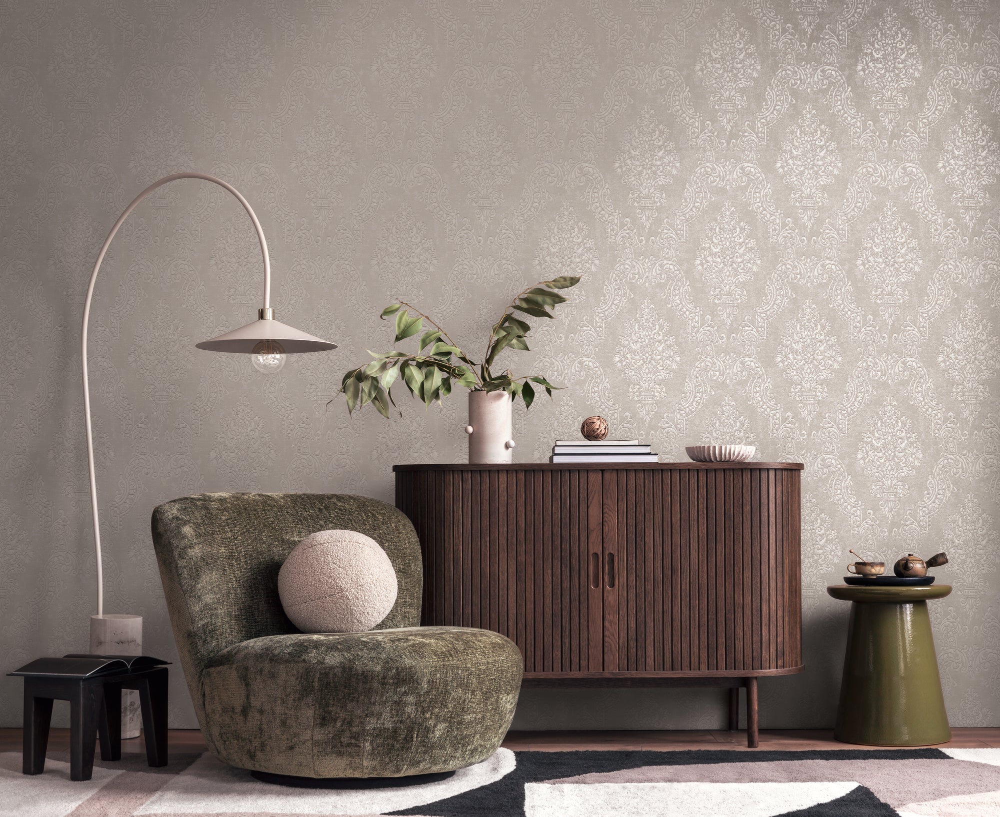 Hochwertige Vliestapete Beige Barock