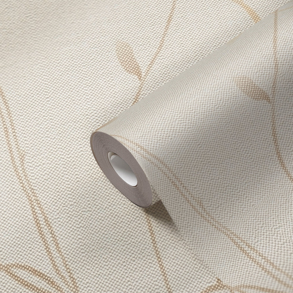Hochwertige Vliestapete Beige Blatter