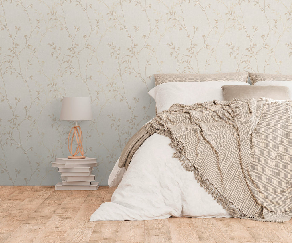 Hochwertige Vliestapete Beige Blatter