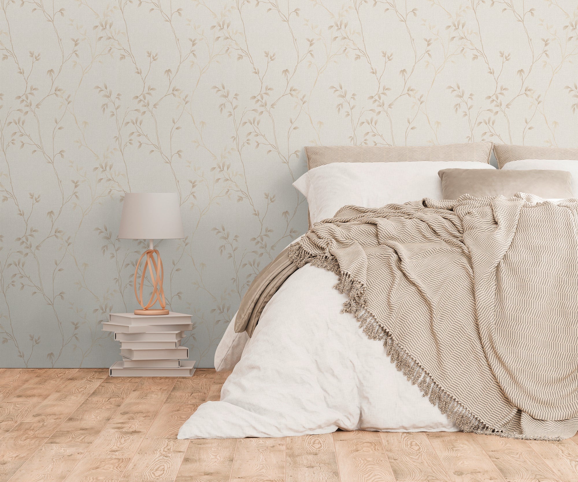 Hochwertige Vliestapete Beige Blatter