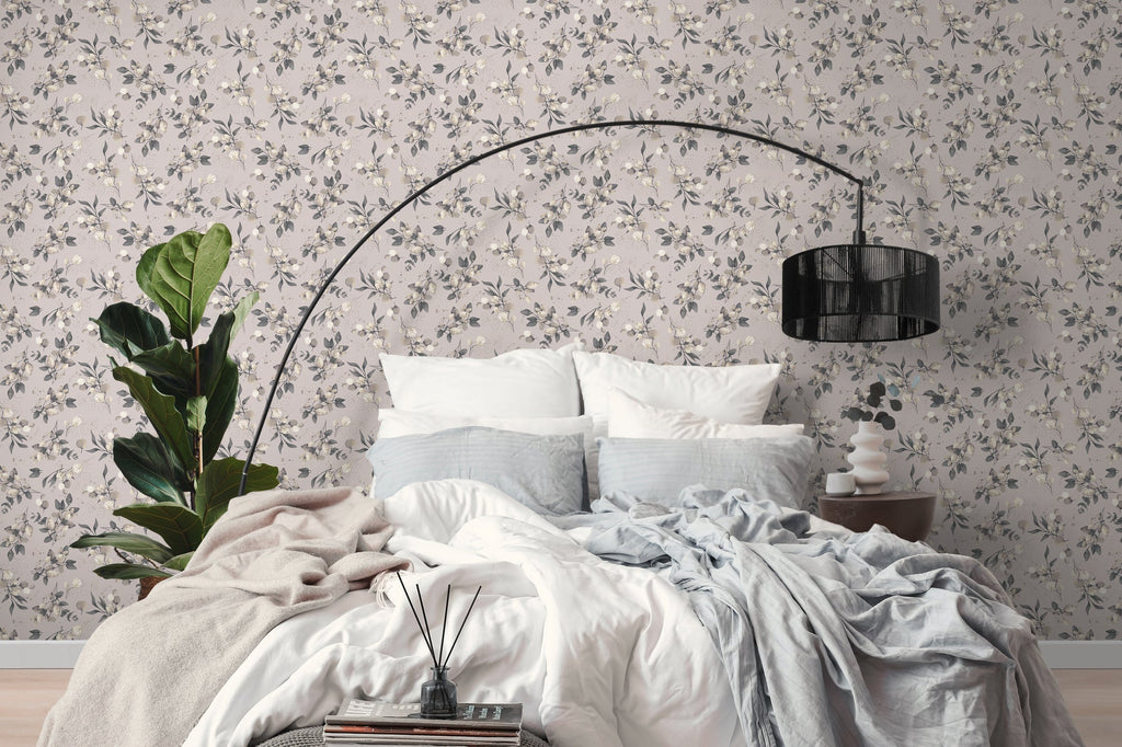 Hochwertige Vliestapete Beige Floral