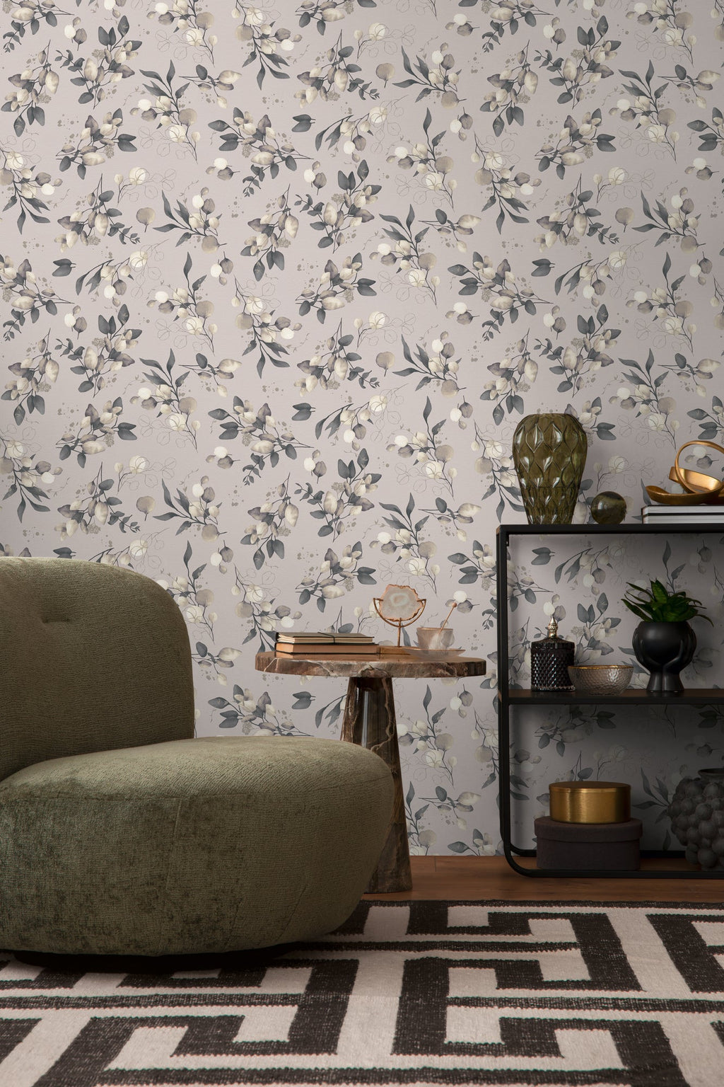 Hochwertige Vliestapete Beige Floral