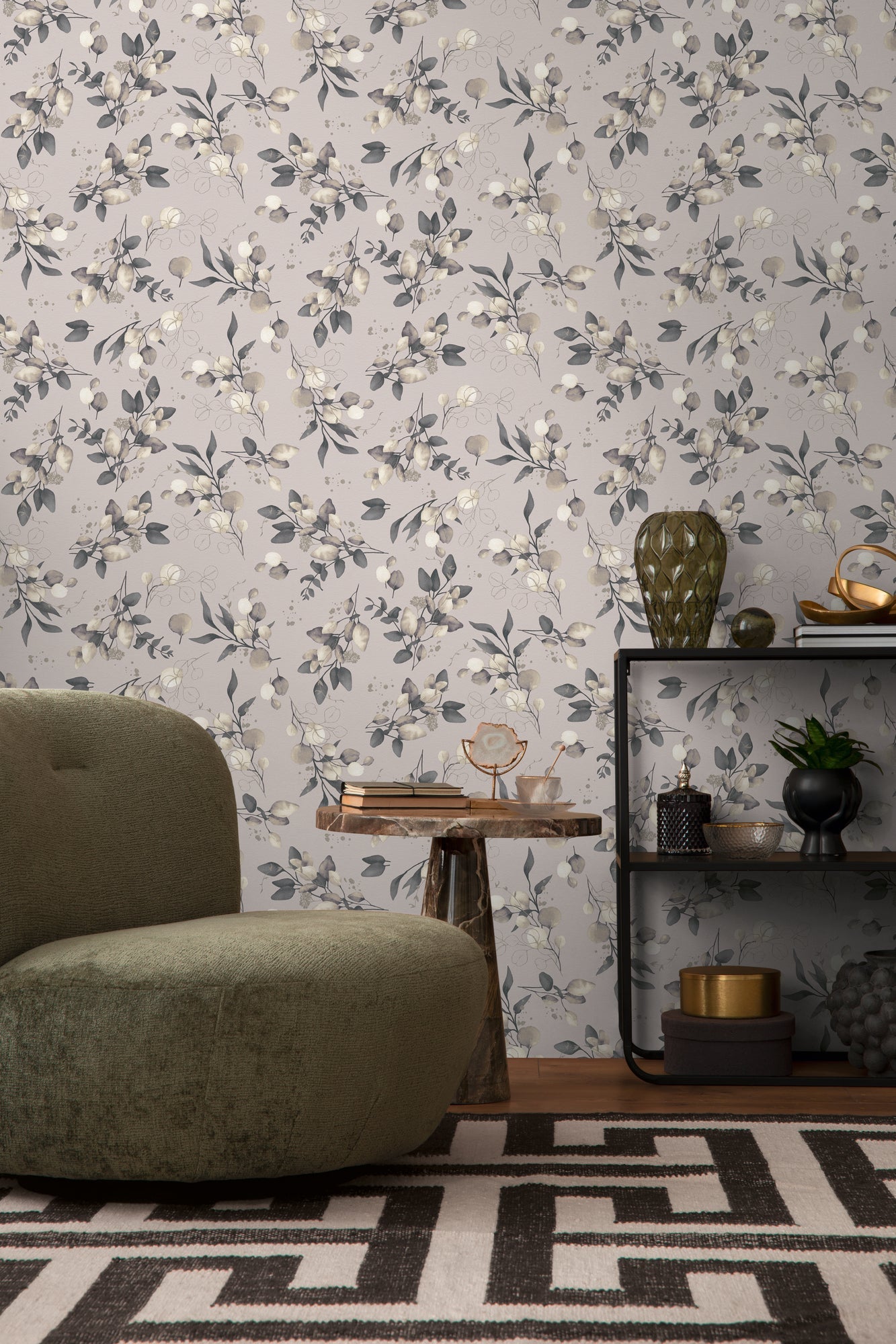 Hochwertige Vliestapete Beige Floral