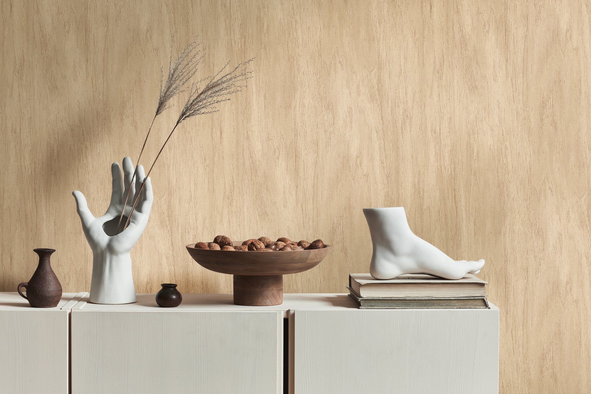 Hochwertige Vliestapete Beige Holzoptik