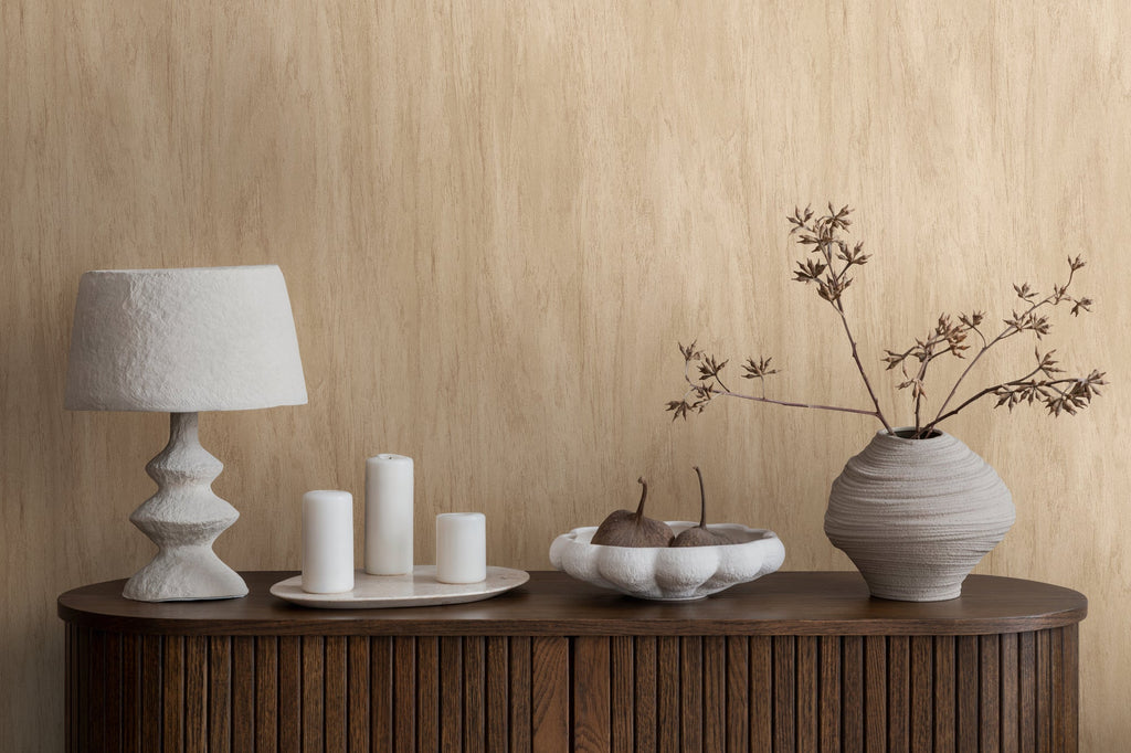 Hochwertige Vliestapete Beige Holzoptik