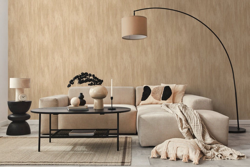 Hochwertige Vliestapete Beige Holzoptik