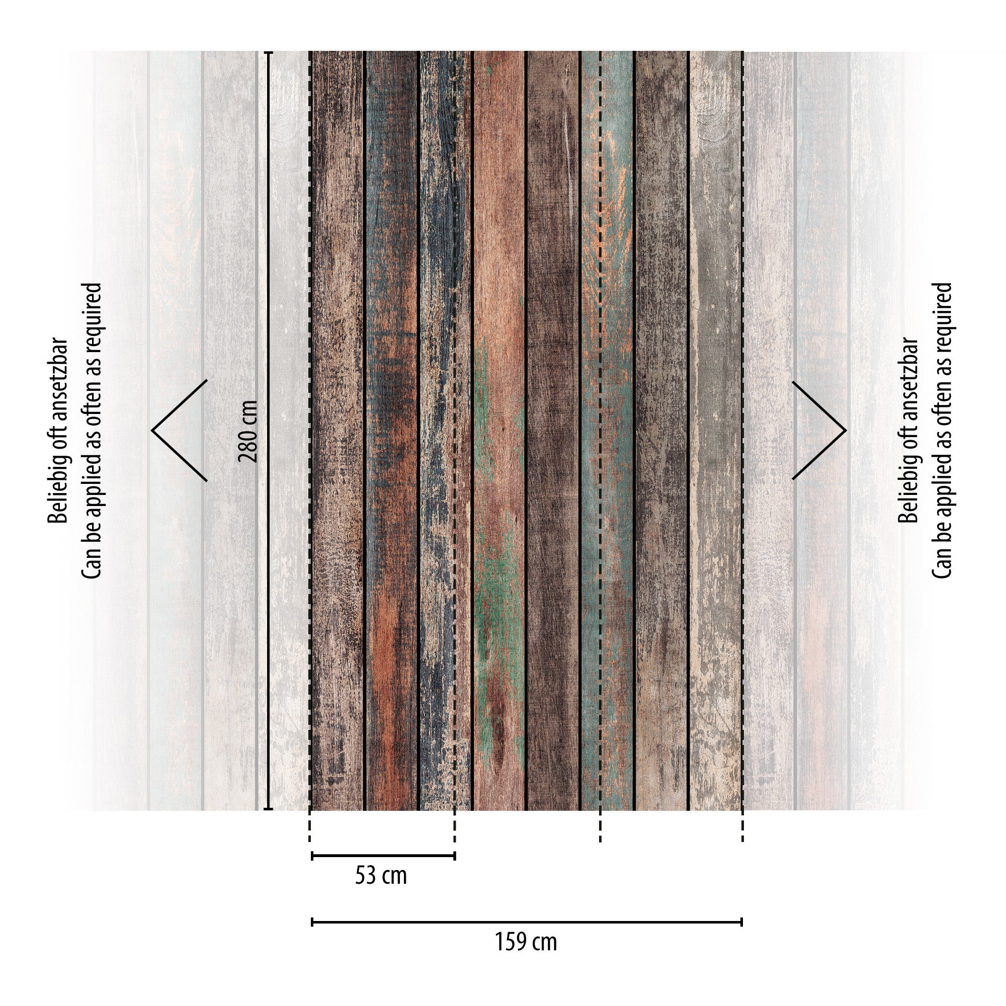 Hochwertige Fototapete Bunt Holzoptik