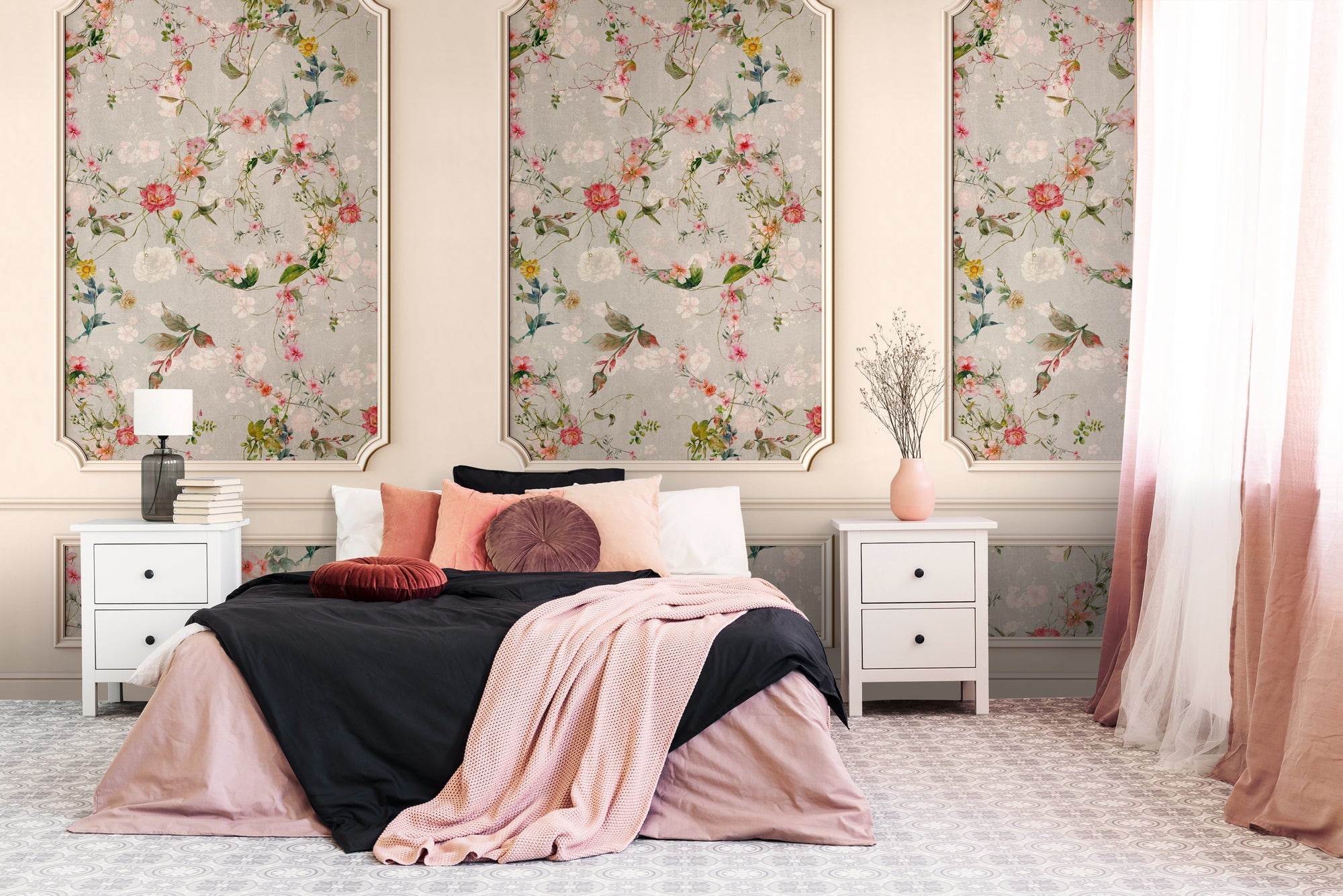 Hochwertige Fototapete Beige Floral