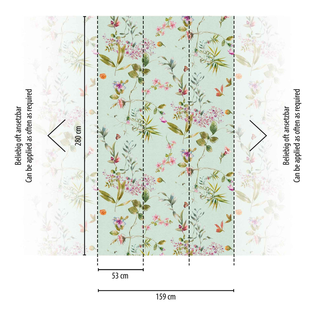 Hochwertige Fototapete Blau Blumenmuster