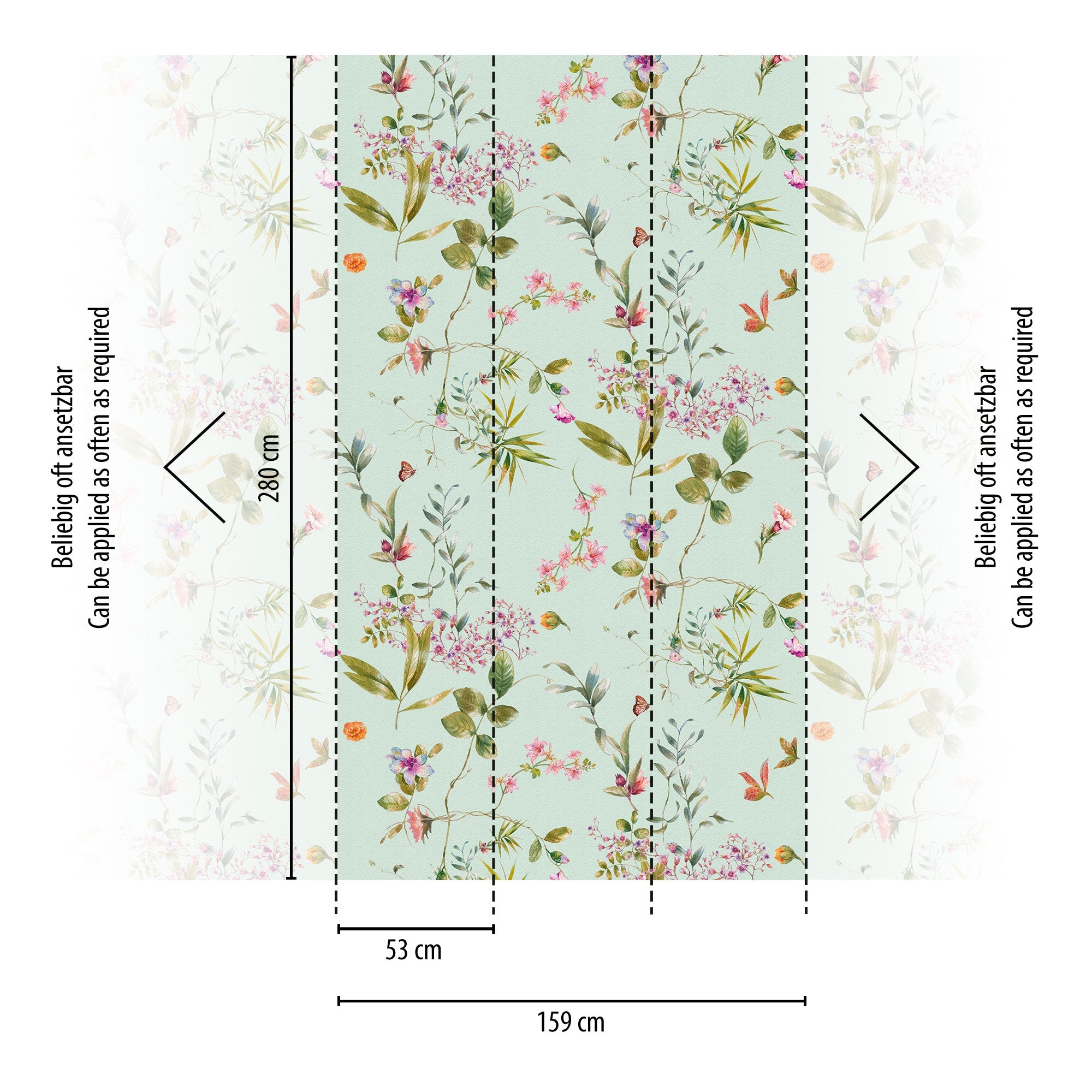 Hochwertige Fototapete Blau Blumenmuster