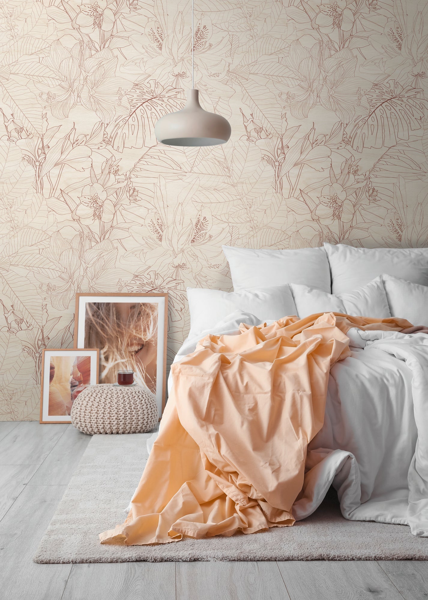 Hochwertige Fototapete Beige Floral