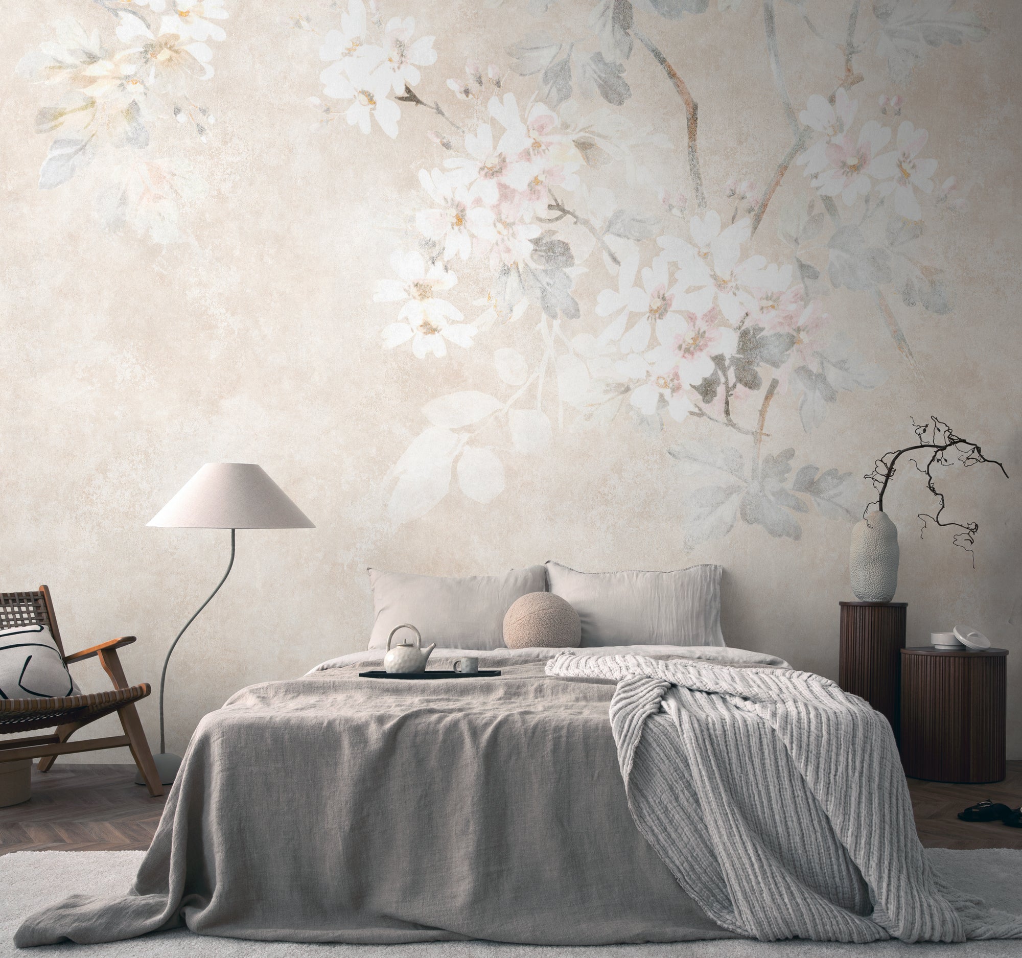 Hochwertige Fototapete Beige Floral