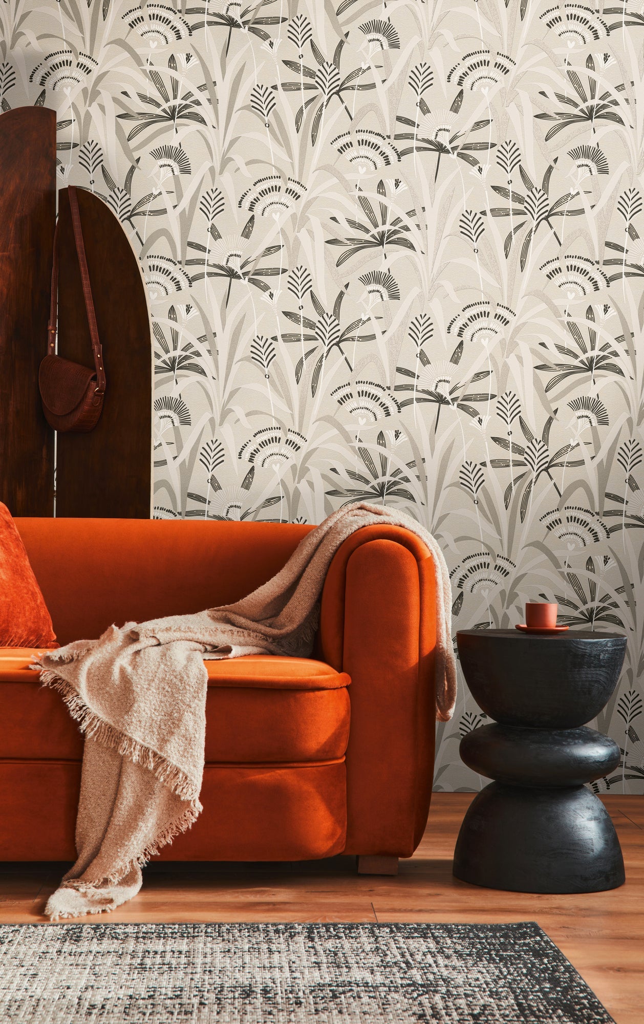 Hochwertige Vliestapete Schwarz Floral