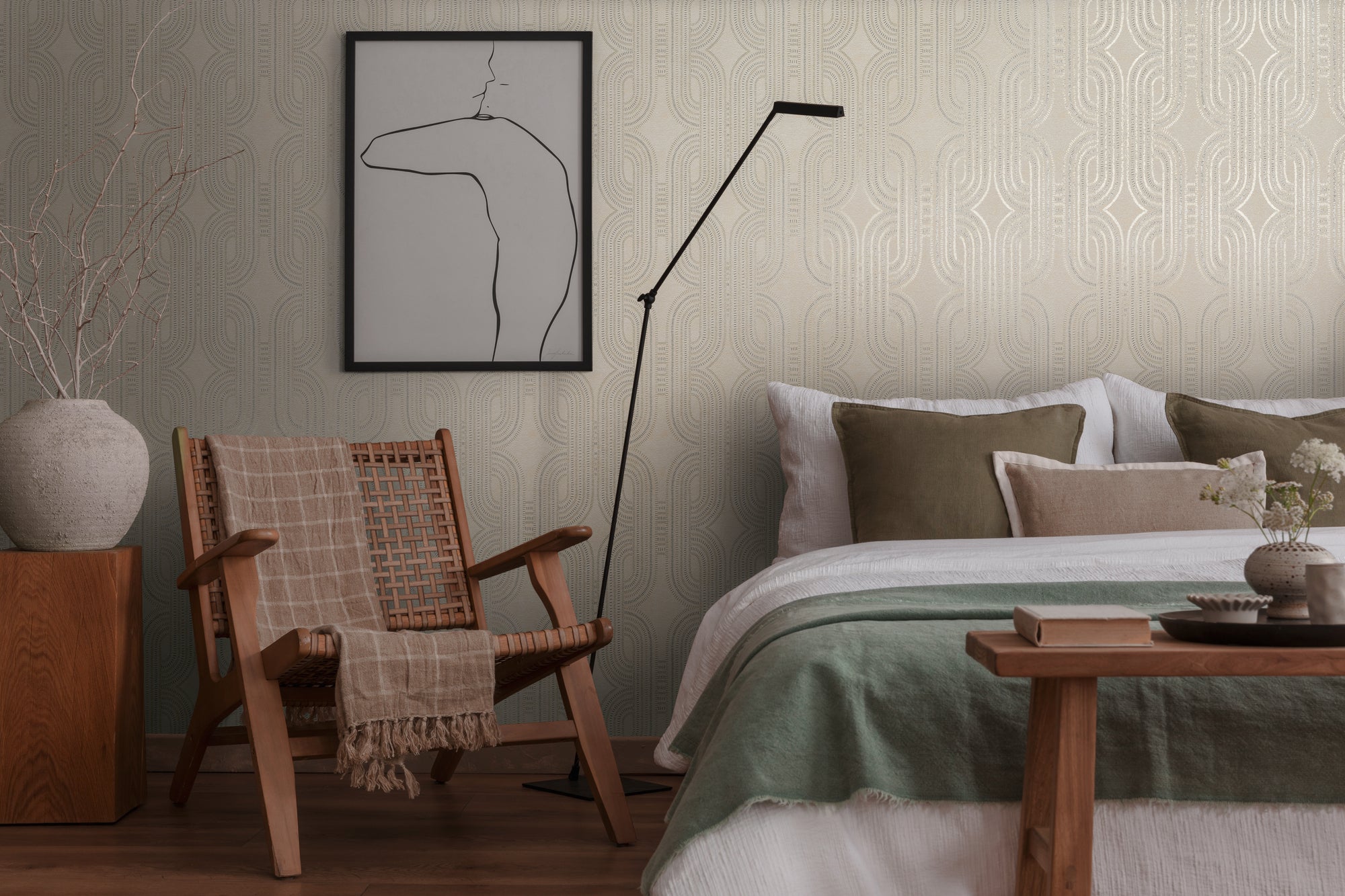 Hochwertige Vliestapete Beige Grafik