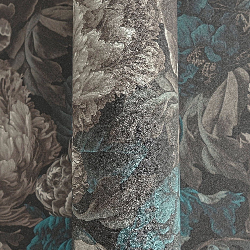 Hochwertige Vliestapete Schwarz Floral
