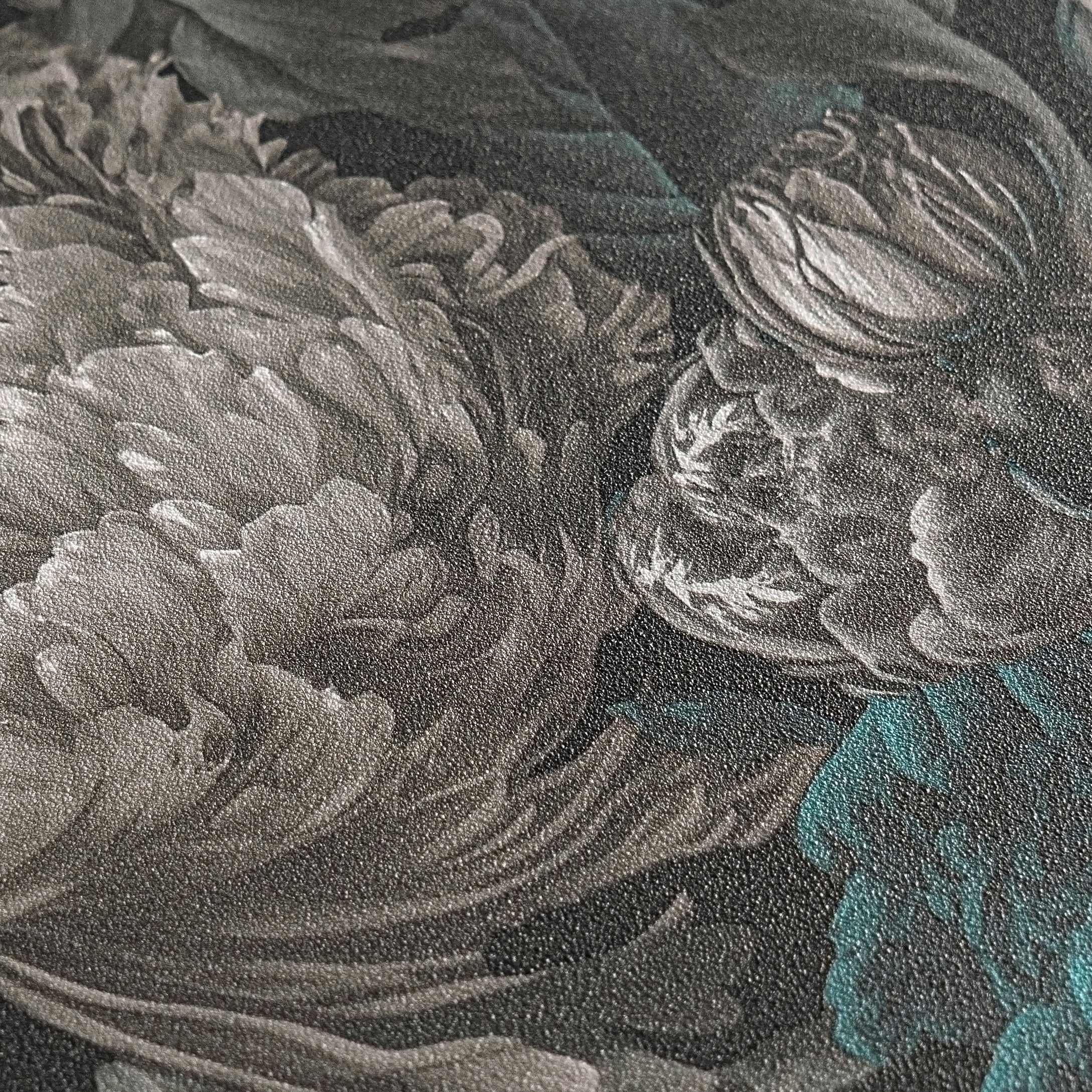 Hochwertige Vliestapete Schwarz Floral