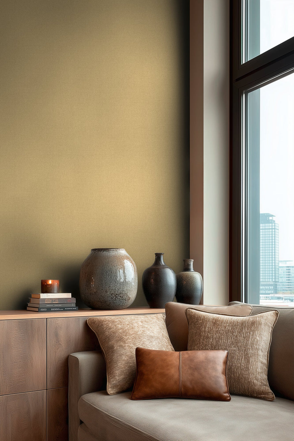 Hochwertige Vliestapete Beige Unitapete