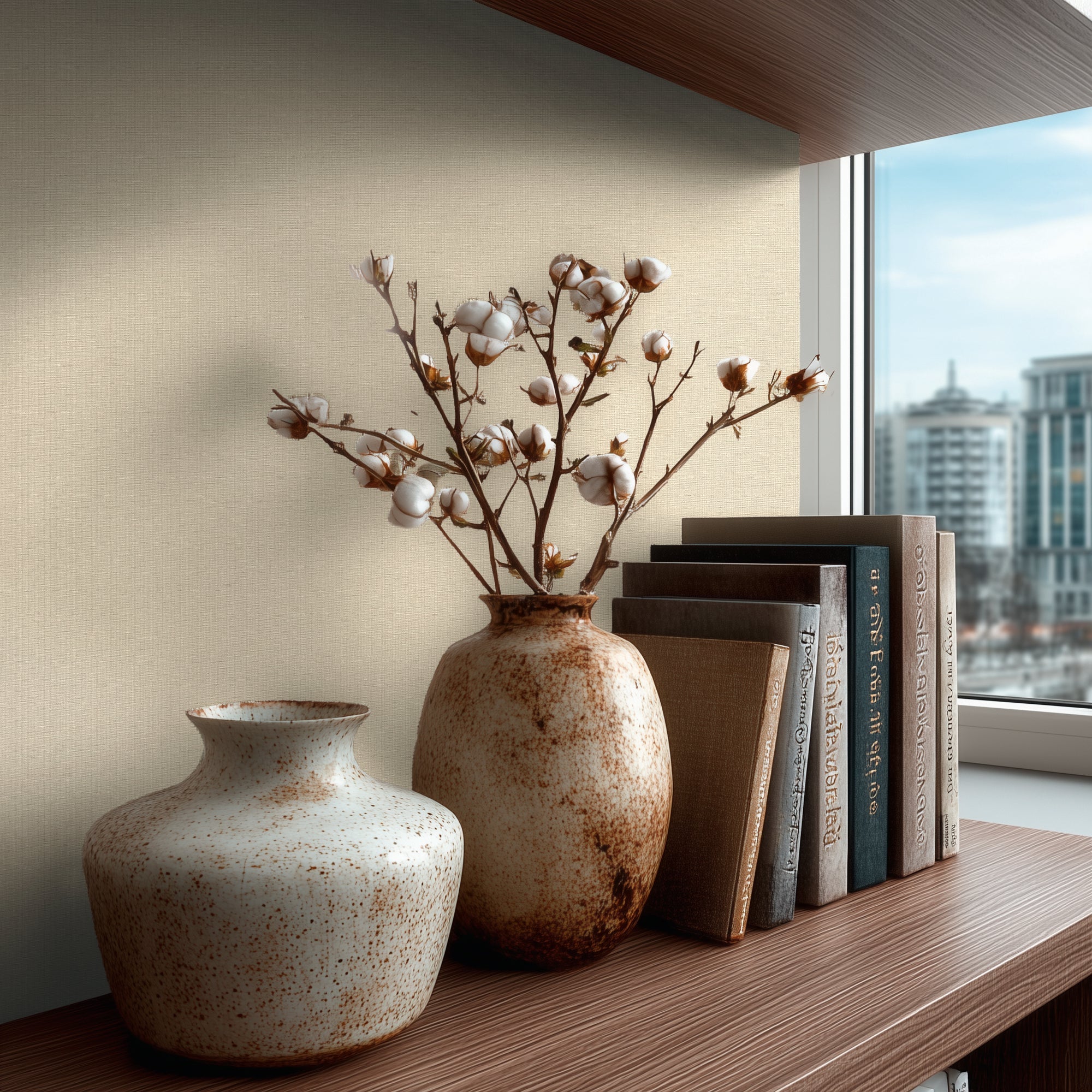 Hochwertige Vliestapete Beige Unitapete