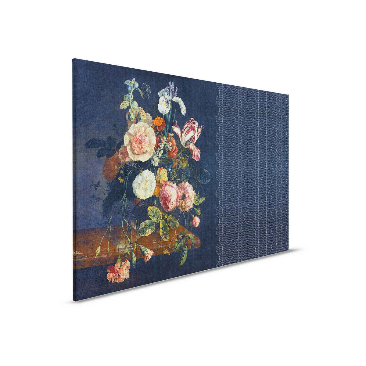 Cortina 2 - Lienzo azul oscuro motivo Art Déco con ramo de flores