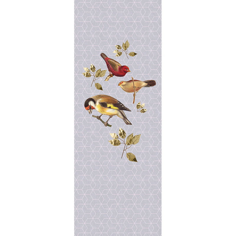 Fotomural Walls by Patel - Birds Panel - Photo Panel with Birds & Geometric Pattern-Nature Linen Texture - Blue, Purple