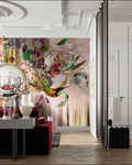 Fotomural Walls by Patel - rosalia2 - Flying hummingbirds wallpaper in floral harmony in textile look - pink, green
