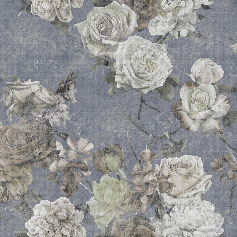 Fotomural Walls by Patel - Sleeping Beauty 3 - Rose Wallpaper in Vintage Used Look- Nature Linen Texture - Blue, White