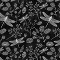 Fotomural Walls by Patel - Black and white dragonflies & flowers mural