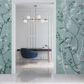 Fotomural Walls by Patel - Tea Room 1 - wall mural birds & flowers design in petrol & white