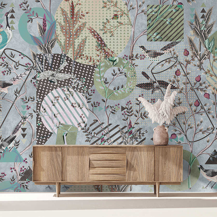 Fotomural Walls by Patel - Birds Playground 2 - Birds mural collage & pattern mix