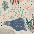Fotomural Walls by Patel - Crayon garden1 - Nursery mural, Doodle motif in plywood structure - Beige, Blue