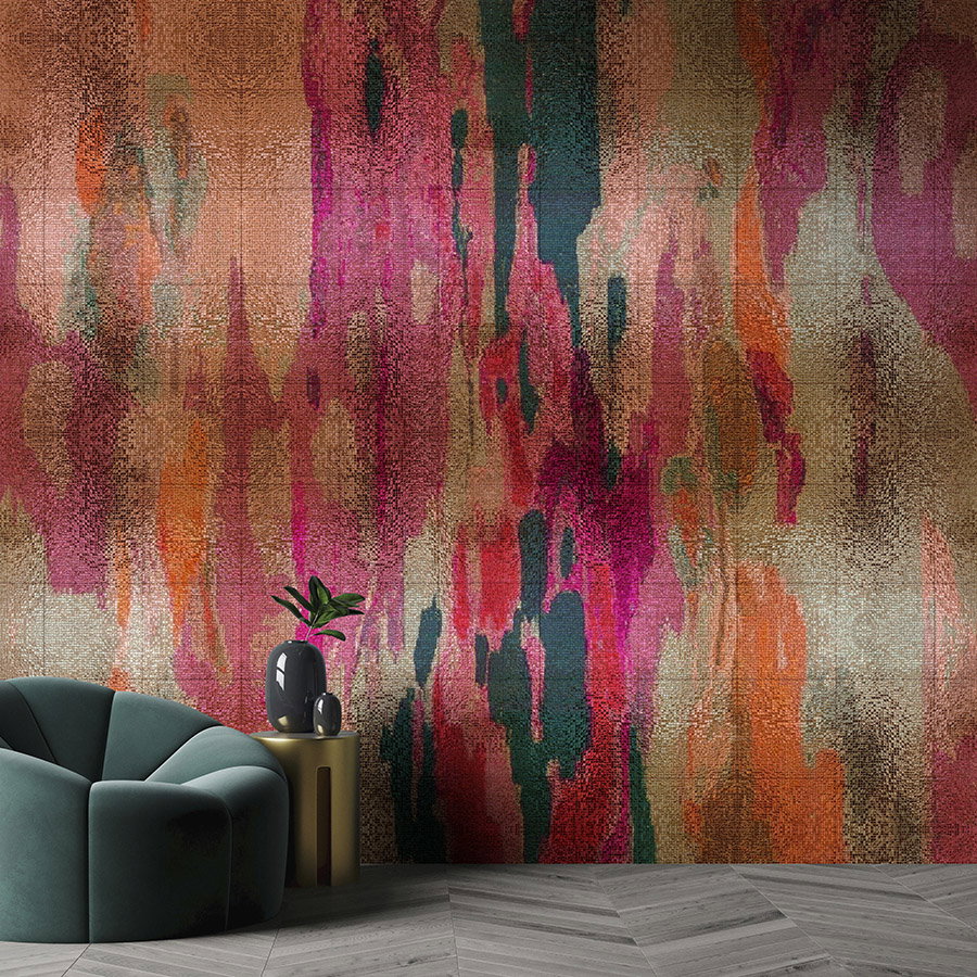 Fotomural Walls by Patel - Photo wallpaper »marielle 2« - Colour gradients violet, orange, petrol with mosaic structure - Smooth, slightly shiny premium non-woven fabric