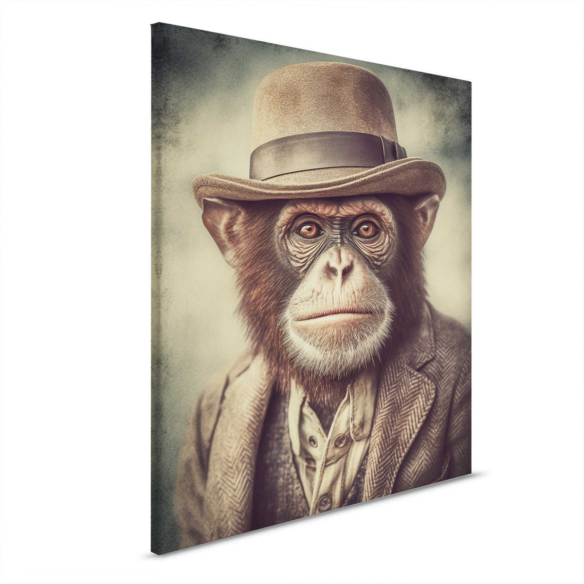 Cuadro lienzo chimpancé caballero - Retrato animal nostálgico para aficionados al arte