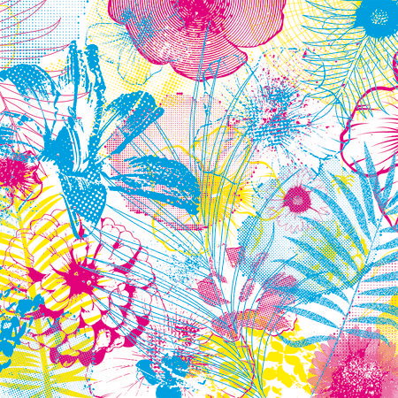 Fotomural Photo wallpaper flowers pattern beach style & neon colours - AP Digital 1