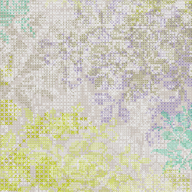 Fotomural Walls by Patel - Flowers mural with pixel pattern - colourful, grey