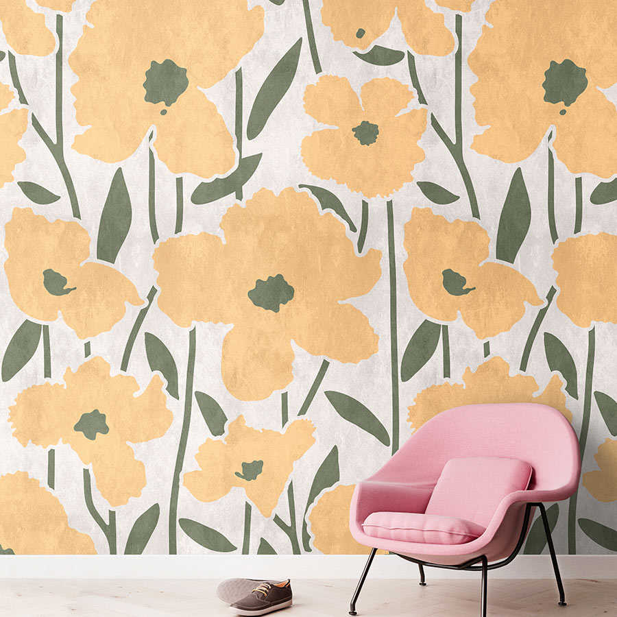 Fotomural Walls by Patel - Flower Market 3 - flowers mural yellow flowers pattern & plaster texture