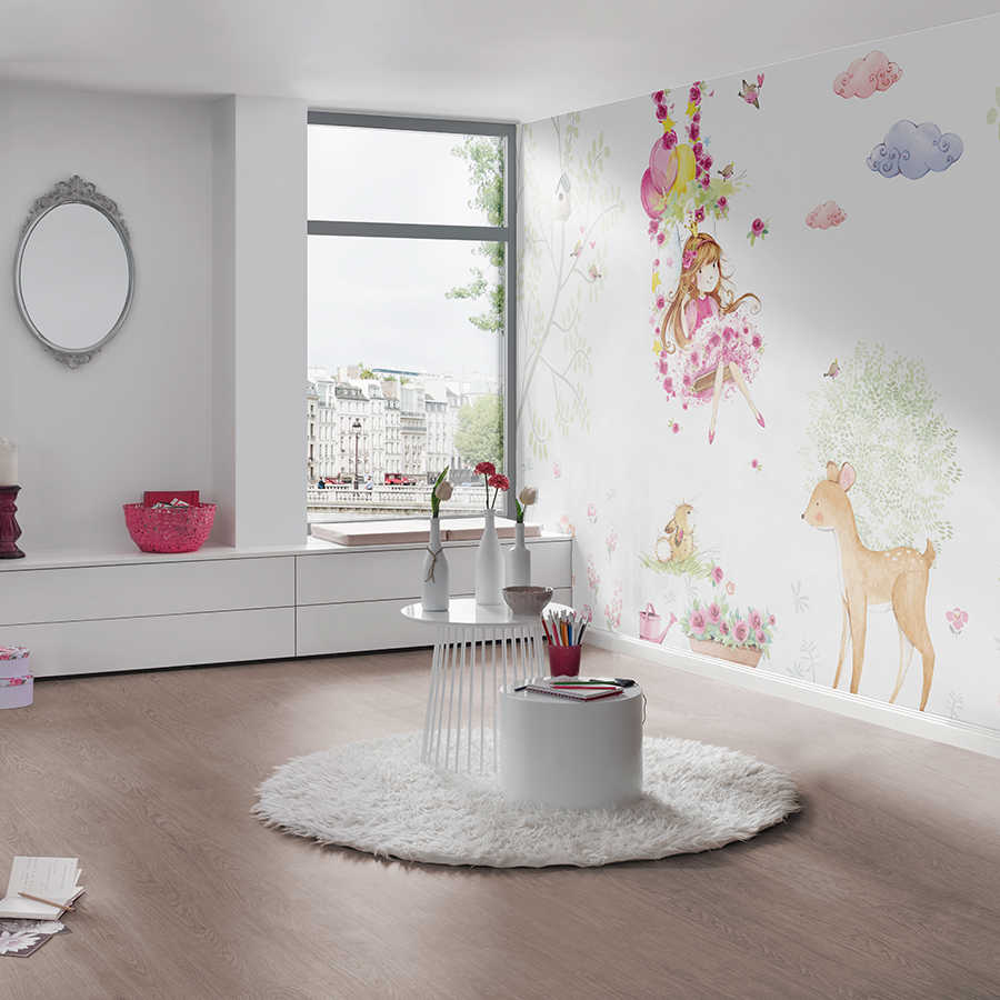 Fotomural Panel XXL 5 - Children mural princess on flower swing on premium smooth nonwoven