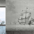 Fotomural Walls by Patel - On the Sea 2 - grey beige photo wallpaper ships vintage painting style