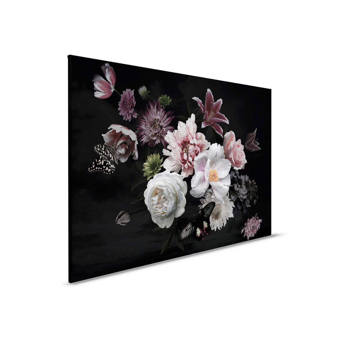 Cuadro lienzo varias flores con mariposa