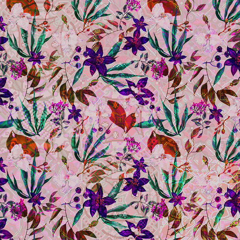 Fotomural Walls by Patel - Flowers mural with Mosaic design - Pink, Purple